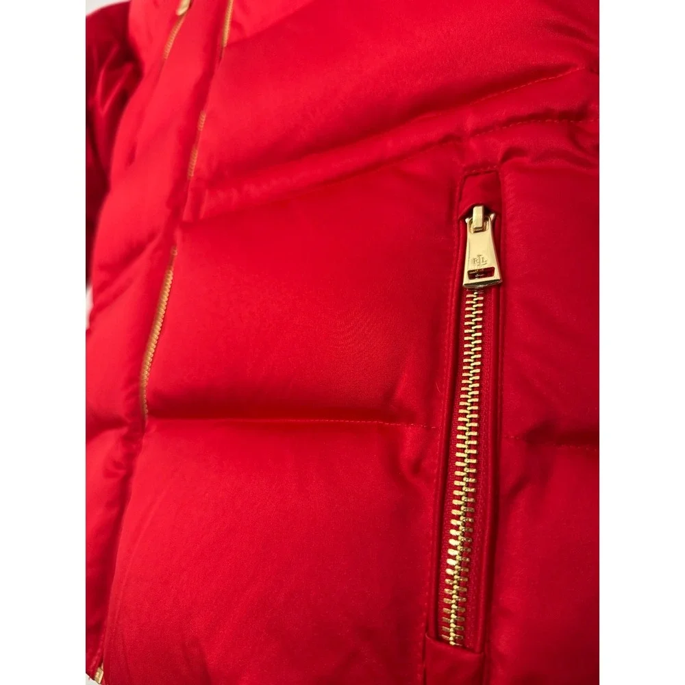 Polo Lauren Ralph Lauren Womens Jacket Red XXS Satin Down Puffer Lipstick Winter